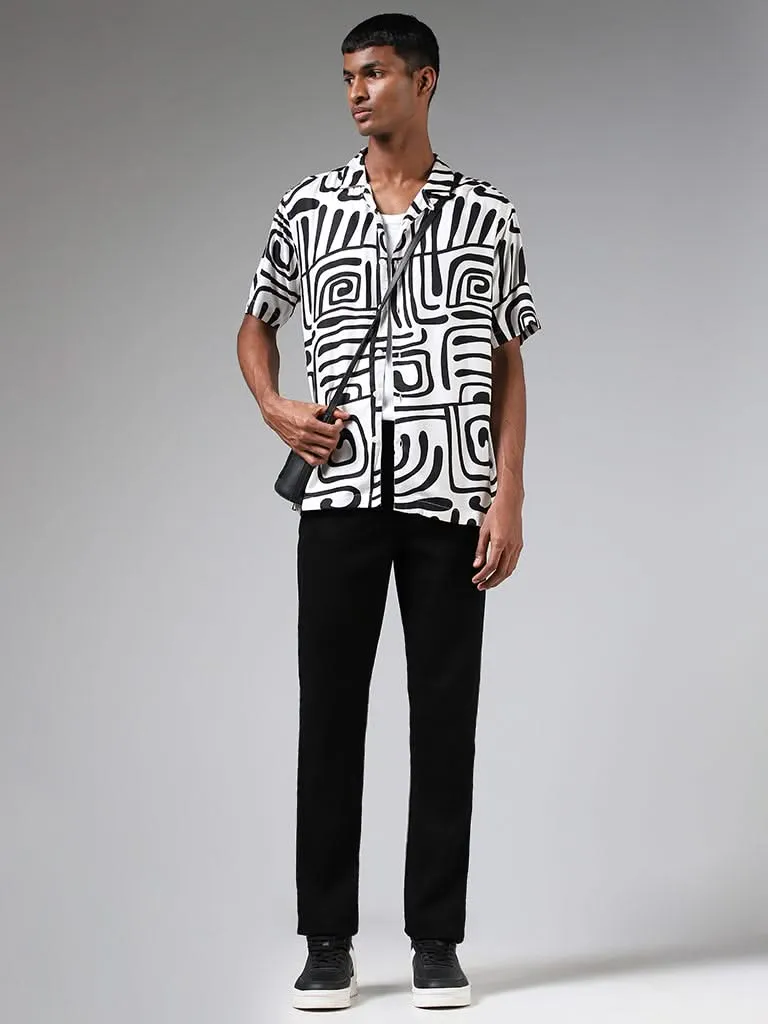 Nuon Off White Abstract Printed Relaxed-Fit Shirt