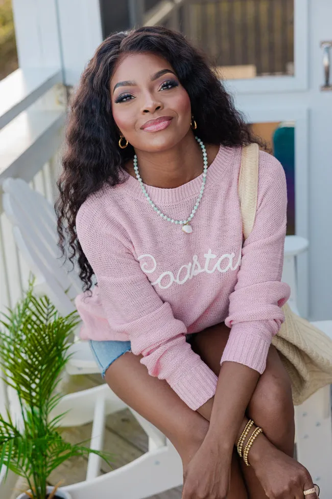 Off To The Beach Pink Coastal Script Sweater