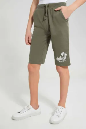 Olive Printed Active Short