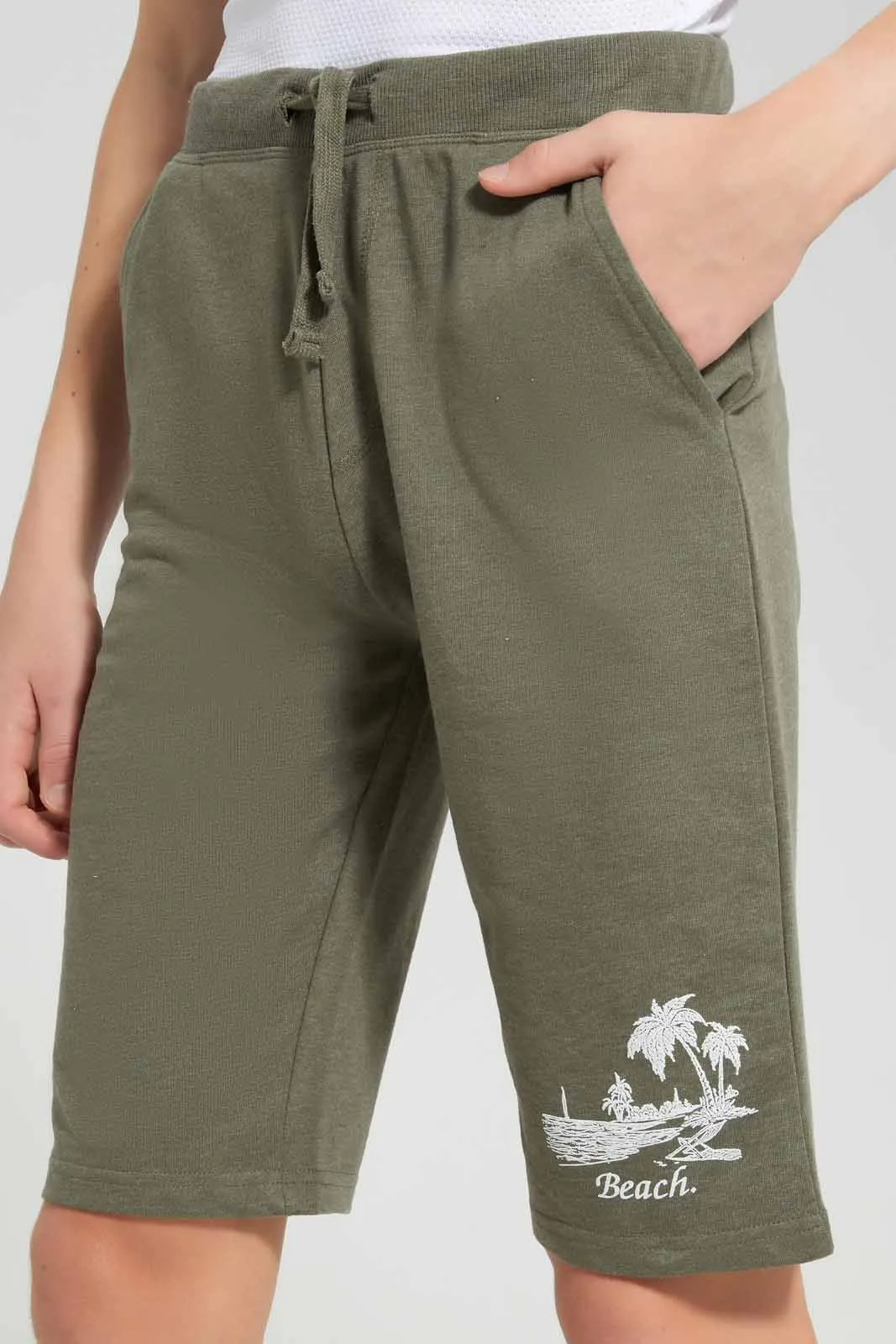 Olive Printed Active Short