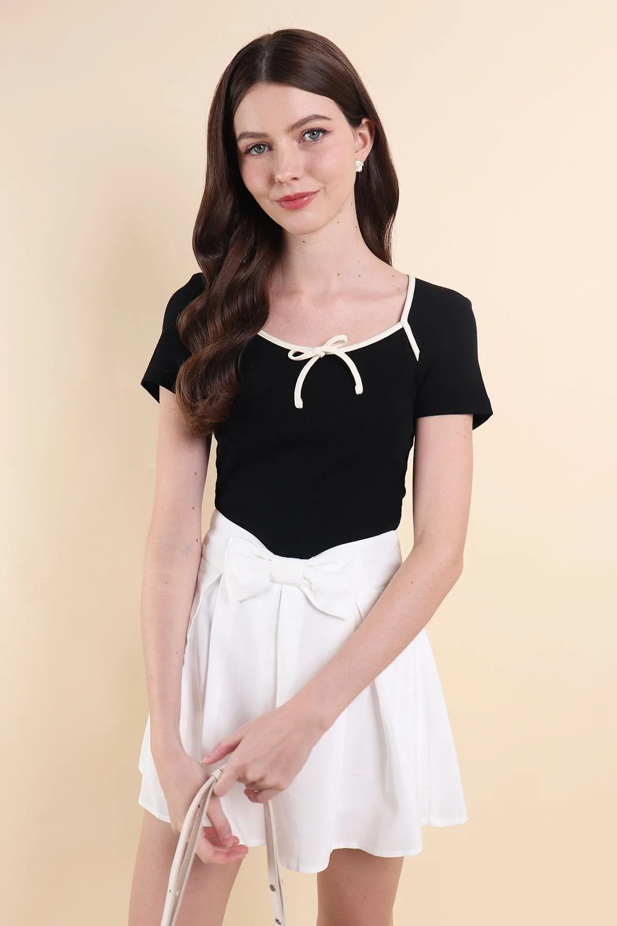 OLLIE RIBBON RIBBED TOP IN BLACK