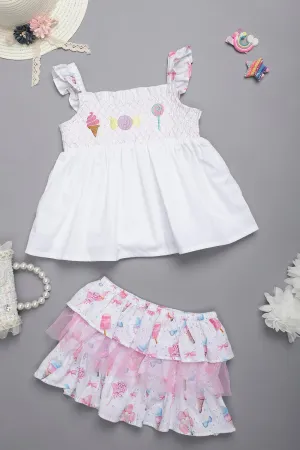 One Friday Baby Girls Off White Colored Candy Top With Skorts