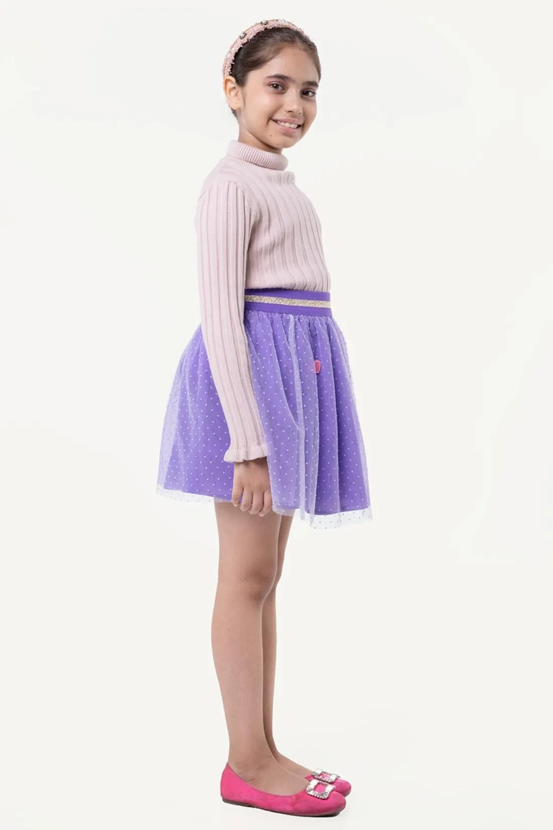 One Friday Kids Girls Lilac Mesh Fabric Skirt