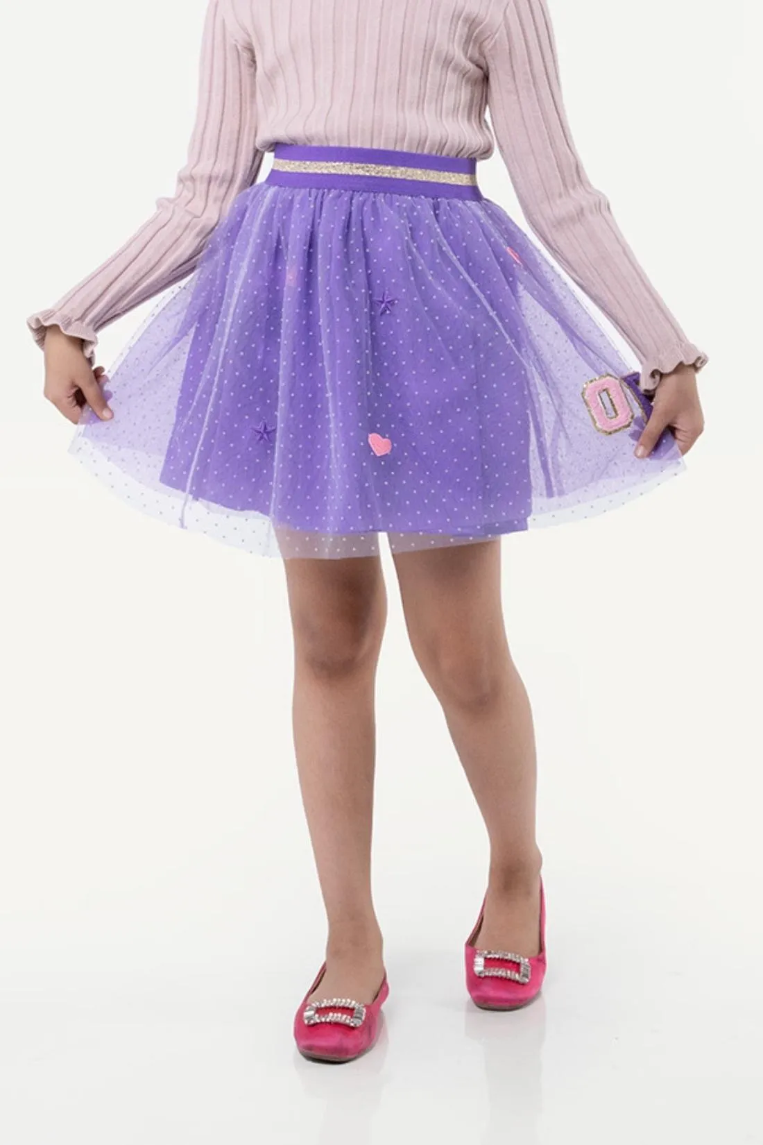 One Friday Kids Girls Lilac Mesh Fabric Skirt