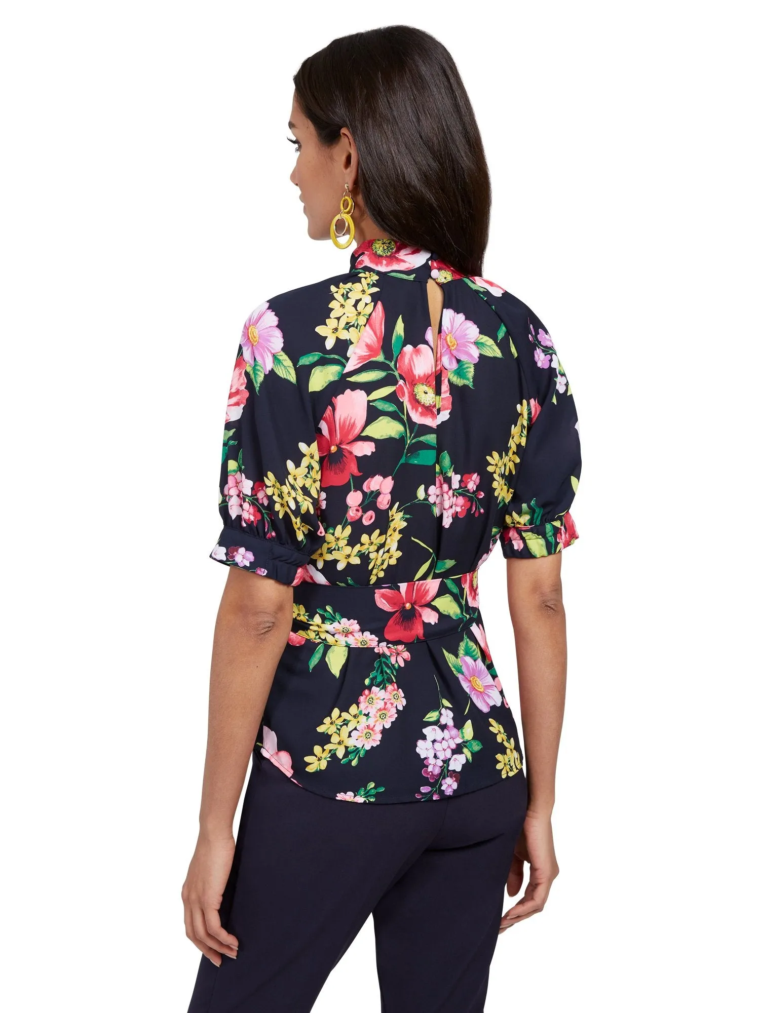 Petite Floral Puff-Sleeve Blouse - 7th Avenue