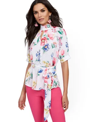 Petite Floral Puff-Sleeve Blouse - 7th Avenue