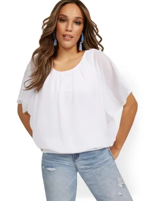 Petite Semi-Sheer Flutter Dolman-Sleeve Top