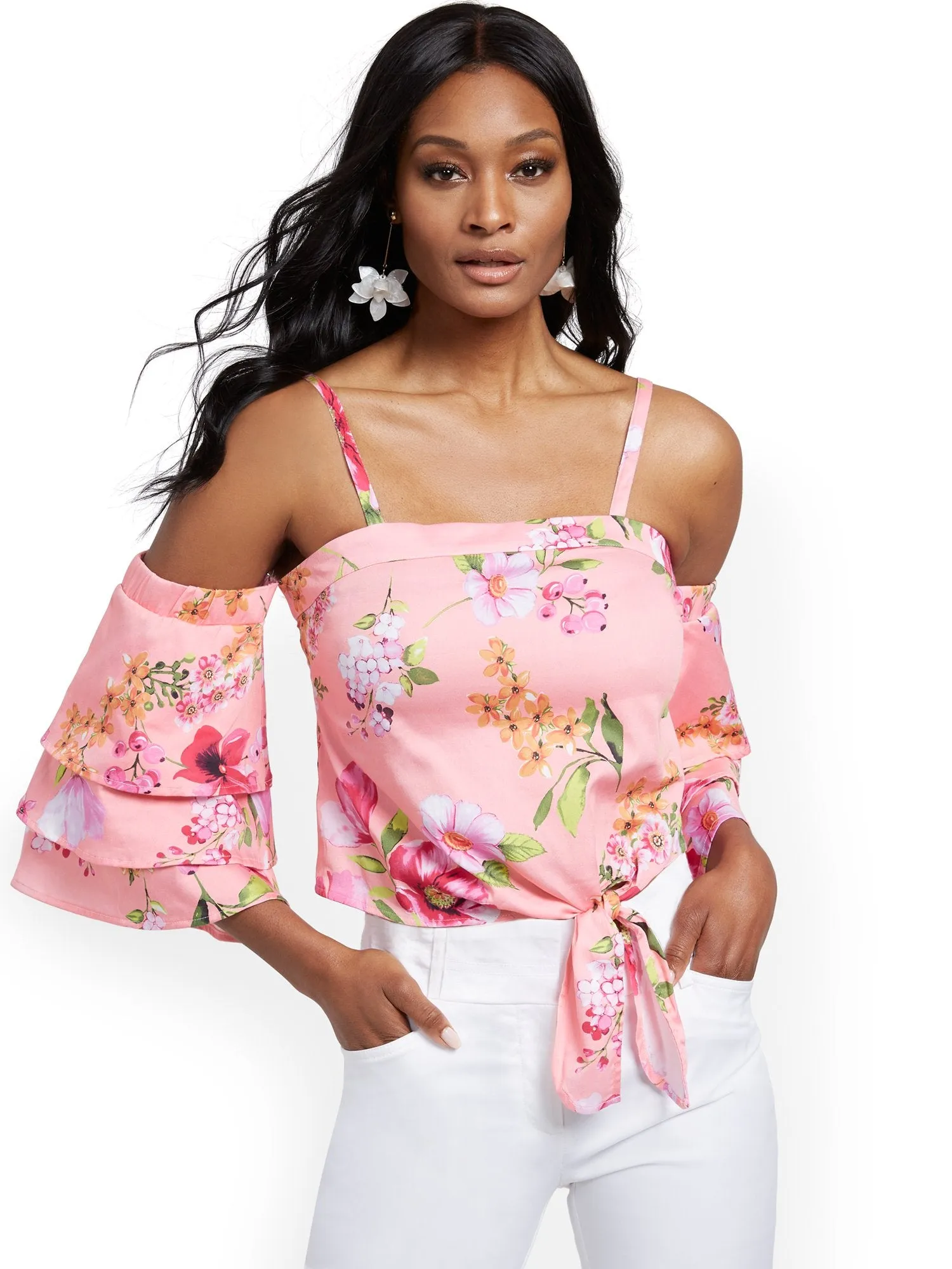 Petite Tiered-Sleeve Off-The-Shoulder Top - 7th Avenue