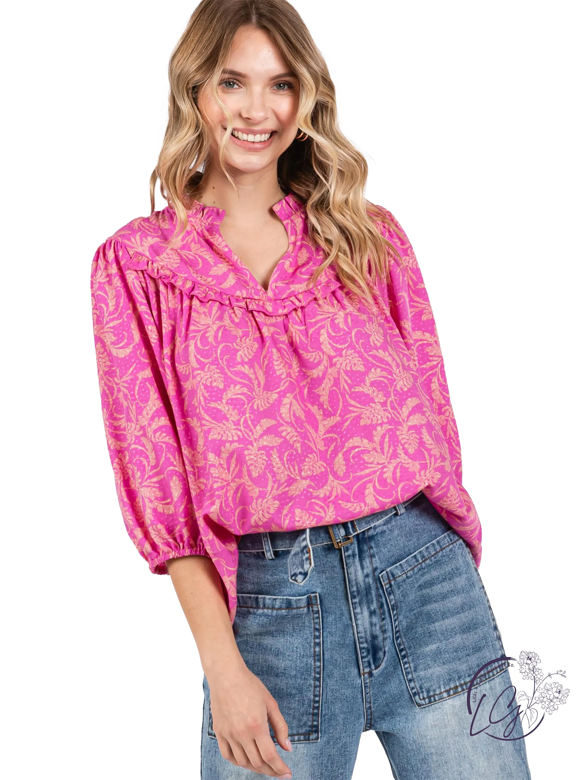 Pink Wave Ruffle Blouse