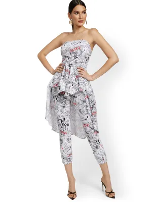 Printed Strapless High-Low Bow-Front Poplin Top