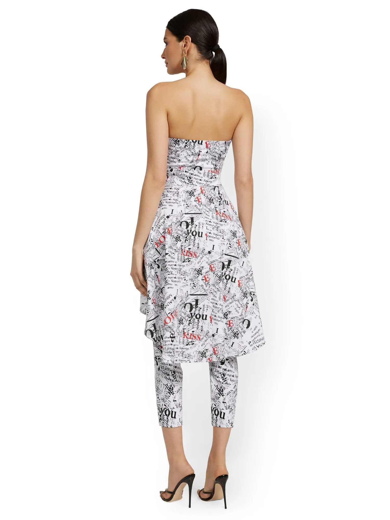 Printed Strapless High-Low Bow-Front Poplin Top