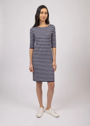 Propriano anti-UV striped dress - with 3/4 length sleeves (NAVY/NEIGE)