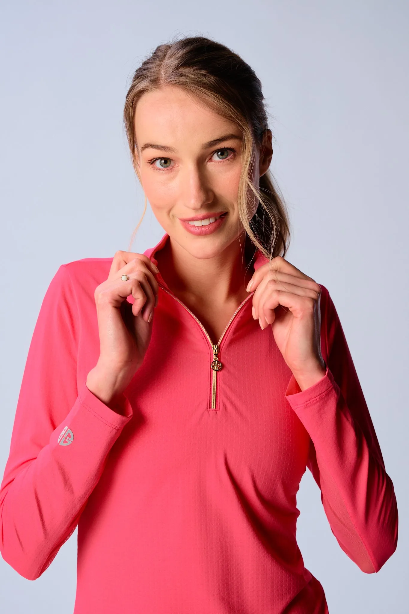 Quarter Zip Sun Protection Top In Coral