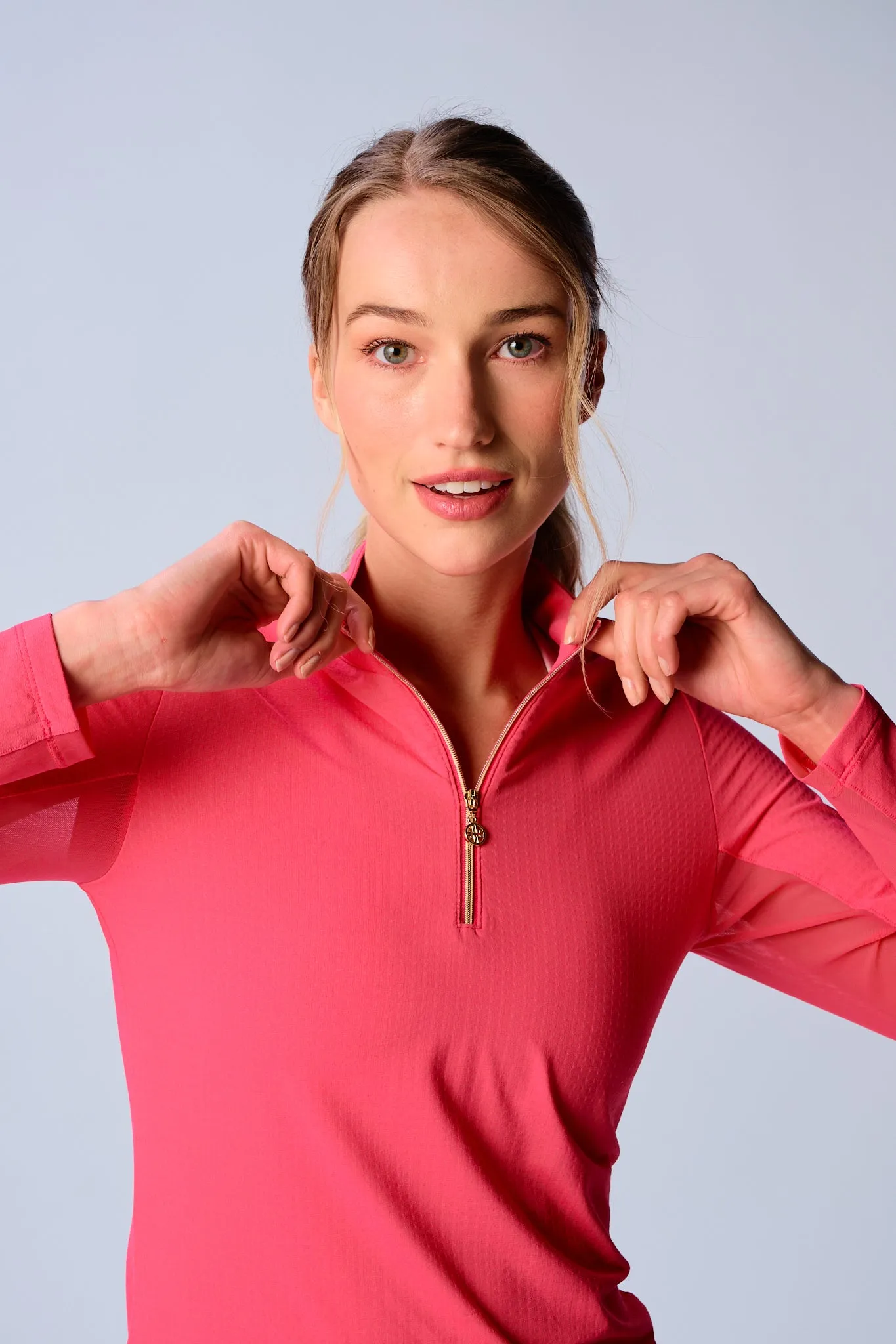 Quarter Zip Sun Protection Top In Coral