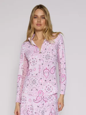 Quarter Zip Sun Protection Top In Pink Paisley