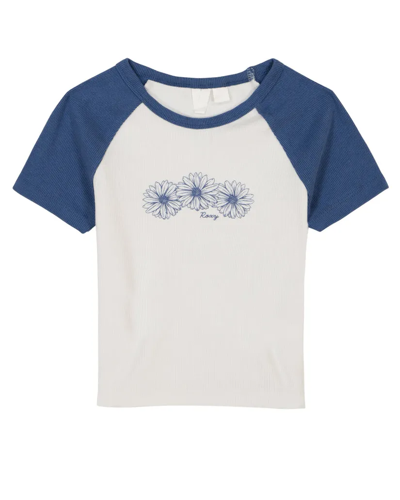 Roxy Girls Daisies Raglan Tee-Coastal Fjord