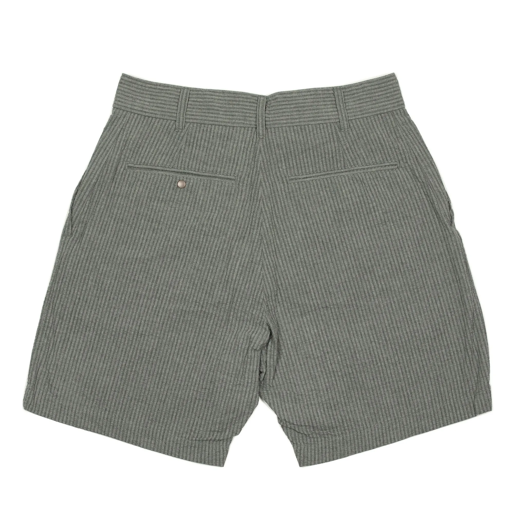 Safari shorts in charcoal and grey stripe cotton seersucker