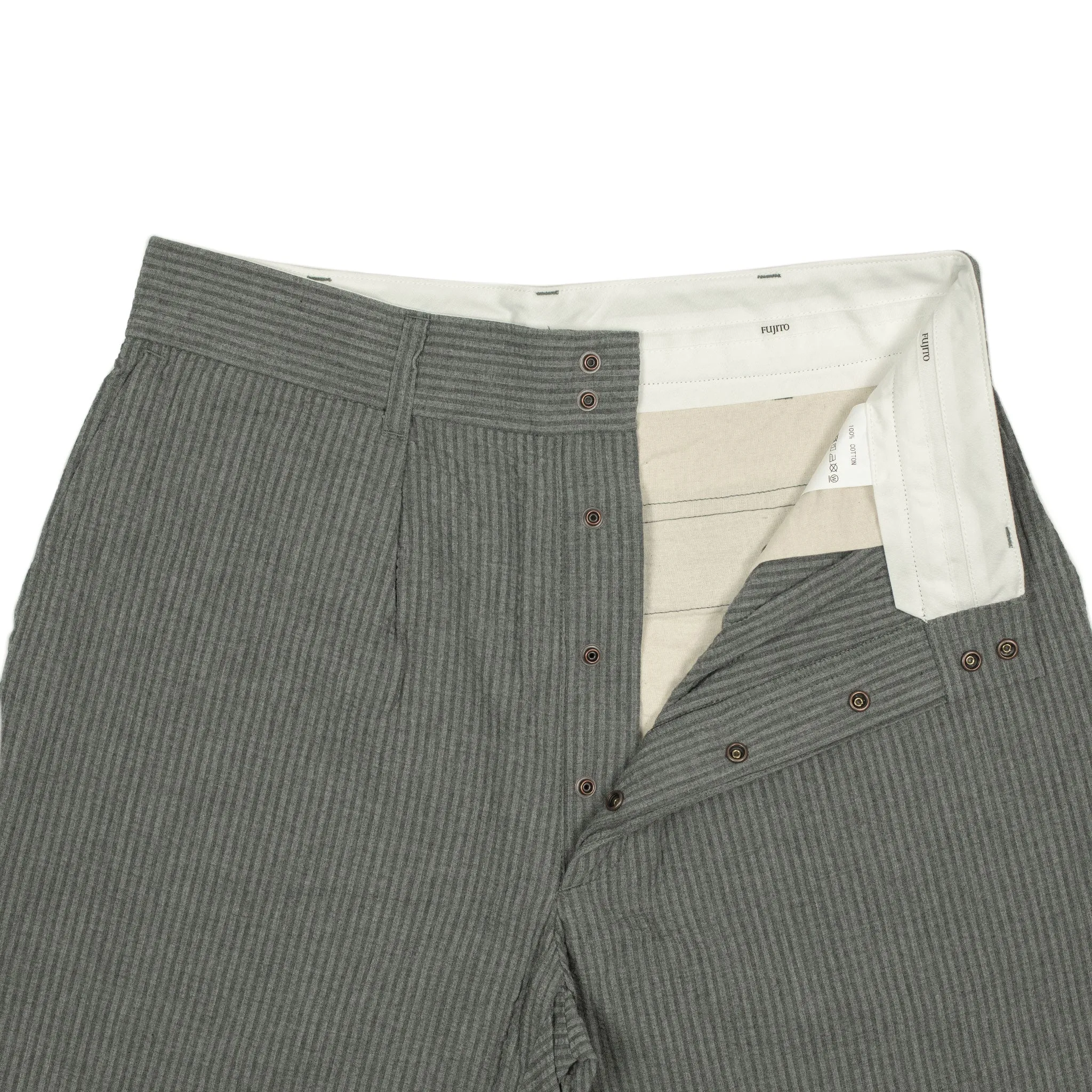 Safari shorts in charcoal and grey stripe cotton seersucker