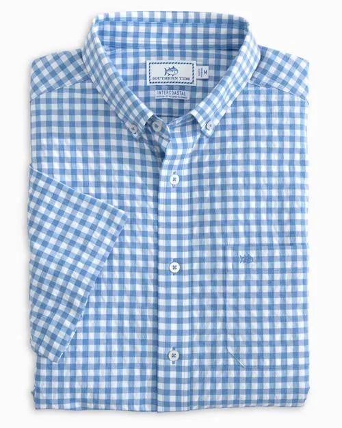 Southern Tide Men's Tropical Mist Gingham SS Intercoastal Sport Shirt/ Blue Stream