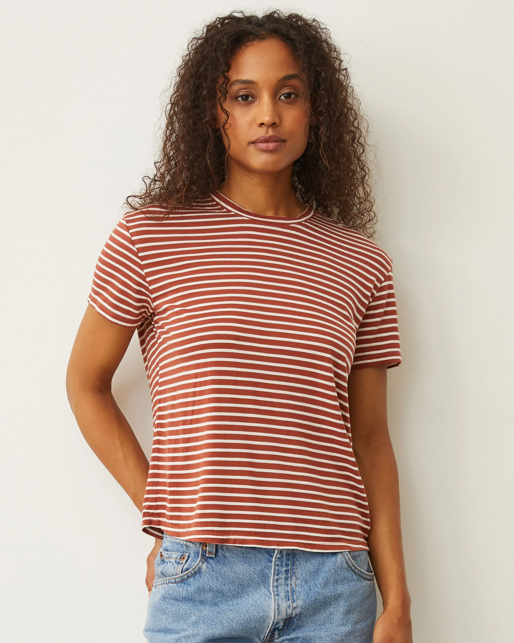 Stripe Basic Crew Neck Tee