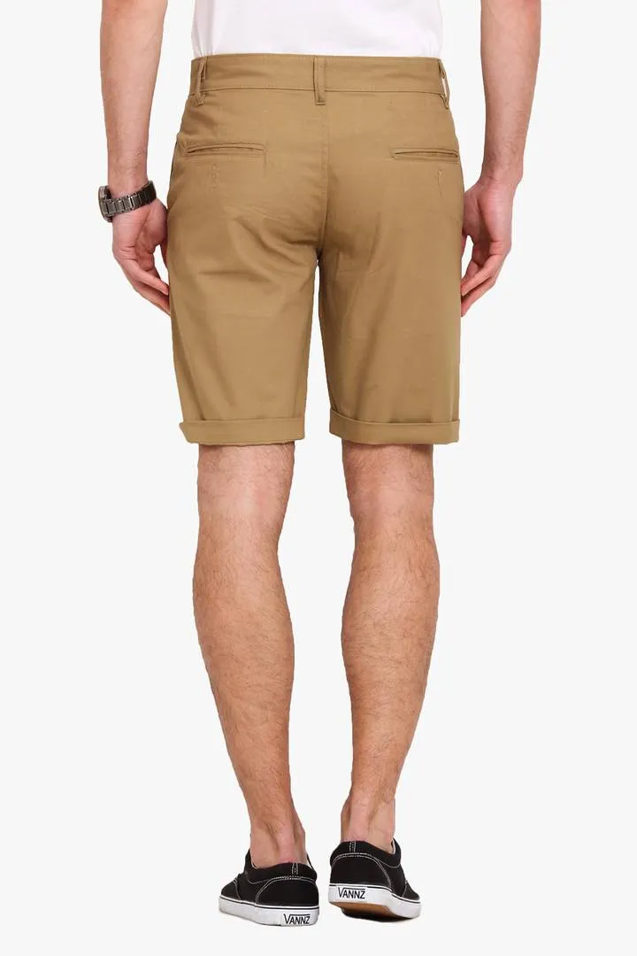 Stylish Cotton Khaki Solid Slim Shorts For Men