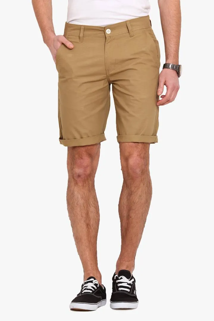 Stylish Cotton Khaki Solid Slim Shorts For Men