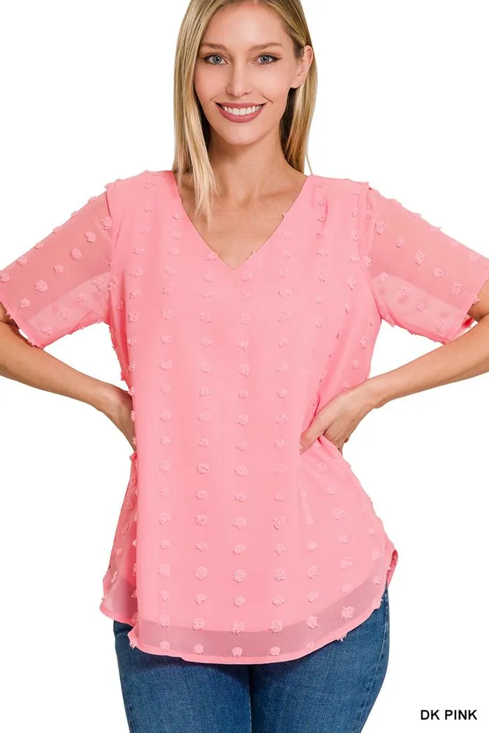 Swiss Dot V-Neck Top