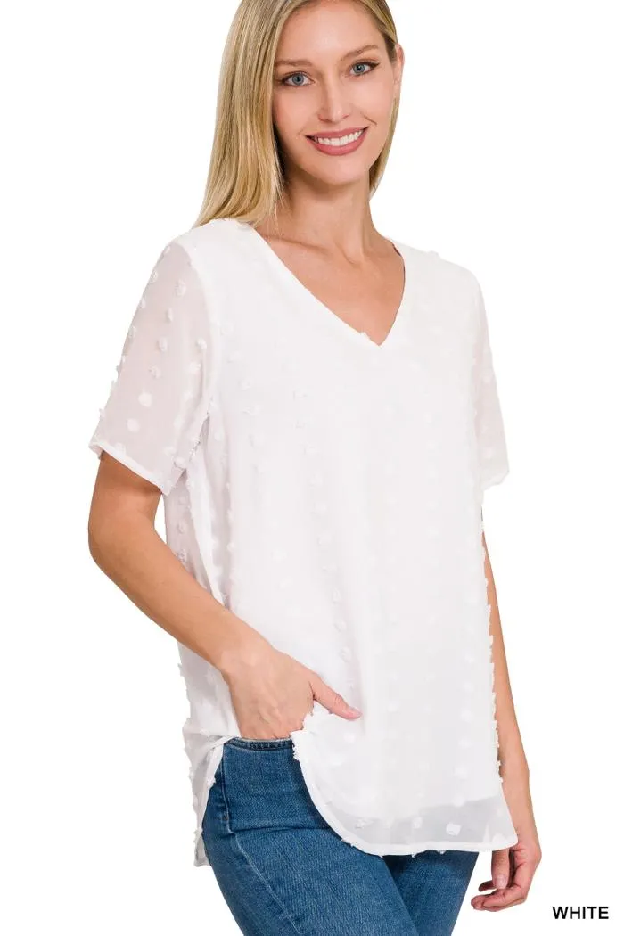 Swiss Dot V-Neck Top