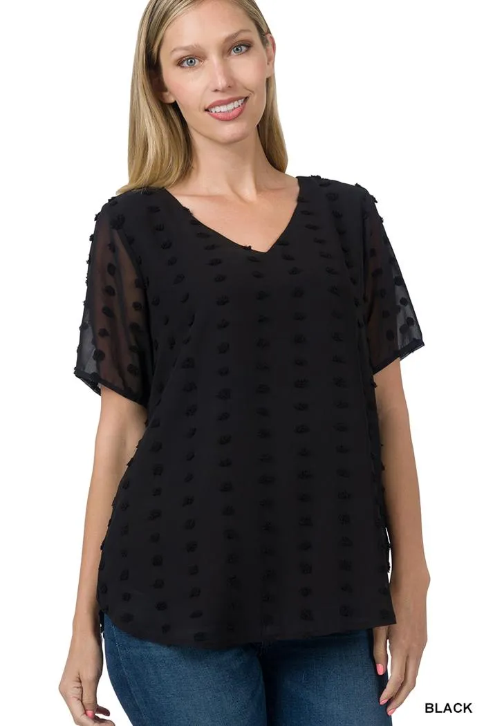 Swiss Dot V-Neck Top