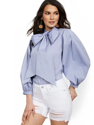 Tall Chambray Poplin Bow Shirt - Lily & Cali