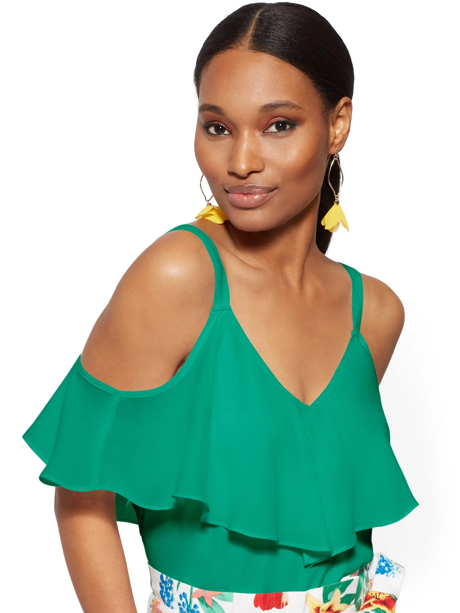 Tall Flounced Cold-Shoulder Top