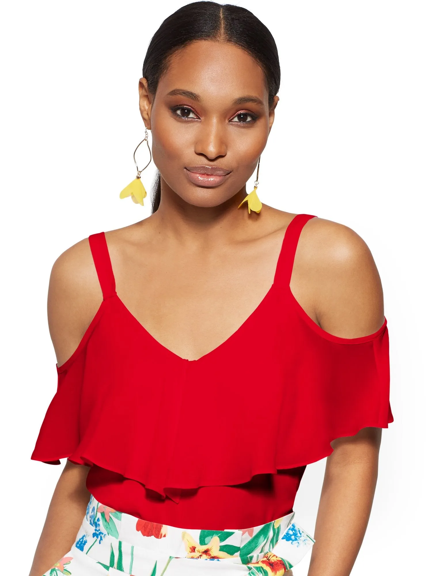 Tall Flounced Cold-Shoulder Top