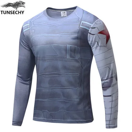 TUNSECHY NEW Marvel Super Heroes Avenger Batman T shirt Men Compression Armour Base Layer Long Sleeve Thermal Under Top Fitness