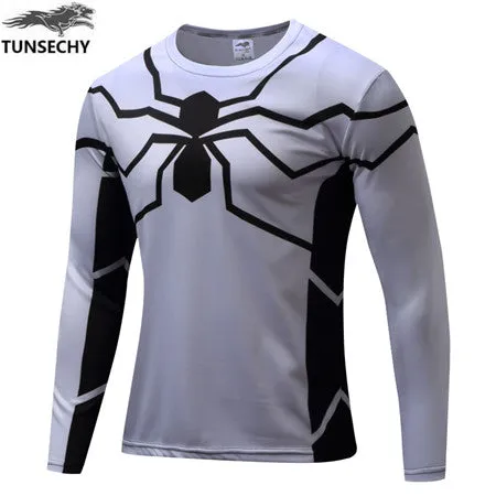 TUNSECHY NEW Marvel Super Heroes Avenger Batman T shirt Men Compression Armour Base Layer Long Sleeve Thermal Under Top Fitness