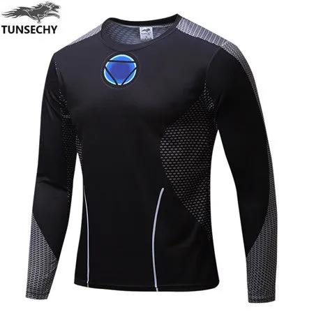 TUNSECHY NEW Marvel Super Heroes Avenger Batman T shirt Men Compression Armour Base Layer Long Sleeve Thermal Under Top Fitness