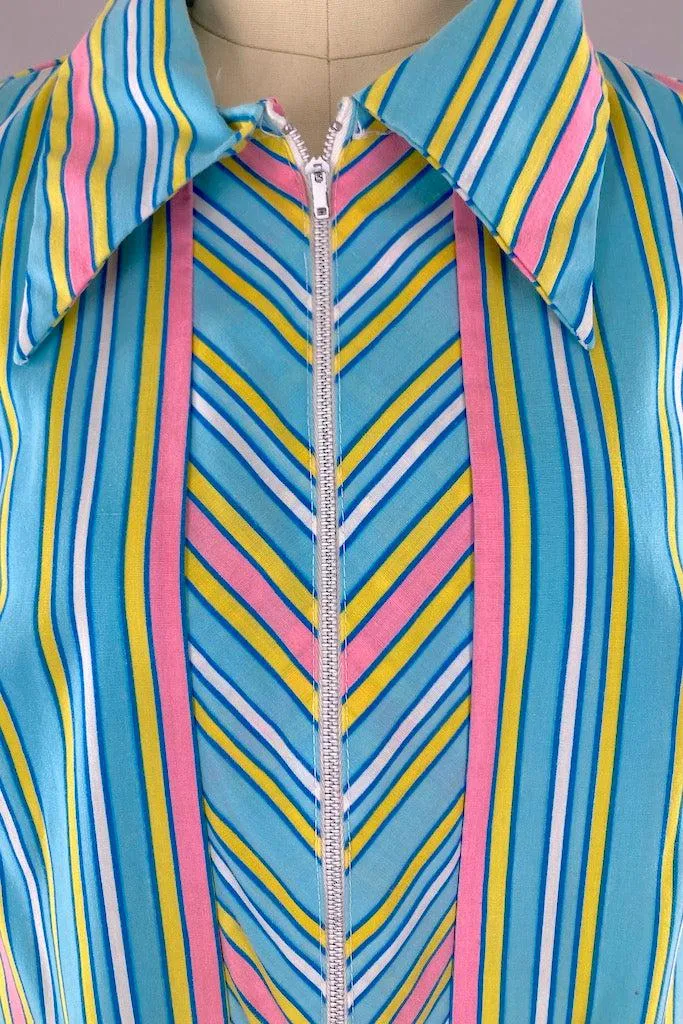 Vintage Aqua Blue Striped Romper