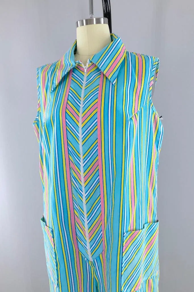 Vintage Aqua Blue Striped Romper