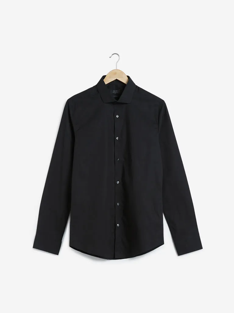 WES Formals Black Cotton Blend Ultra-Slim Fit Shirt