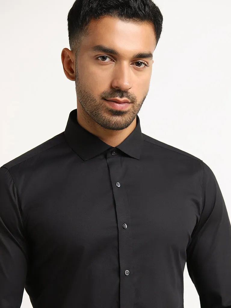 WES Formals Black Cotton Blend Ultra-Slim Fit Shirt