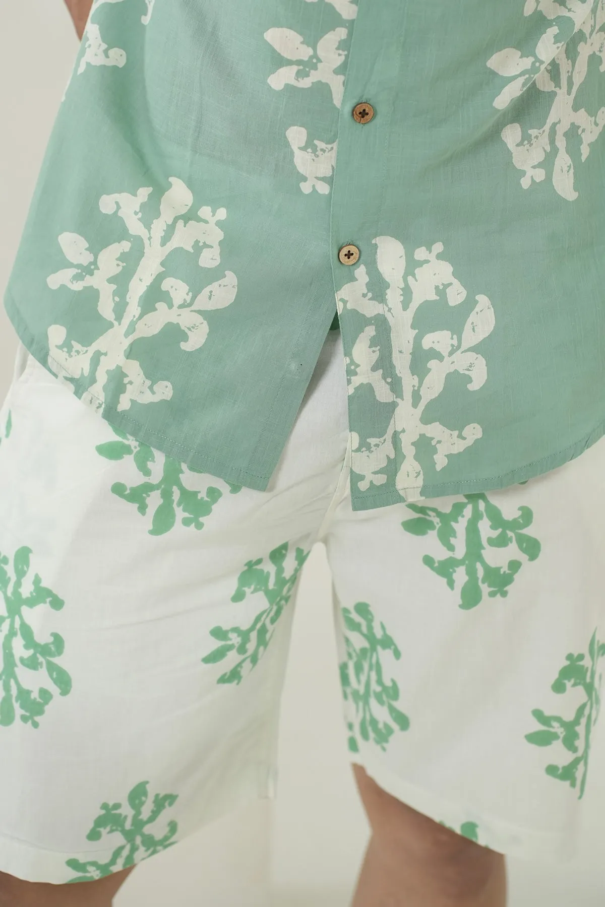 White color green motif print Cotton , Only shorts Part of Coord Set | Style Matters