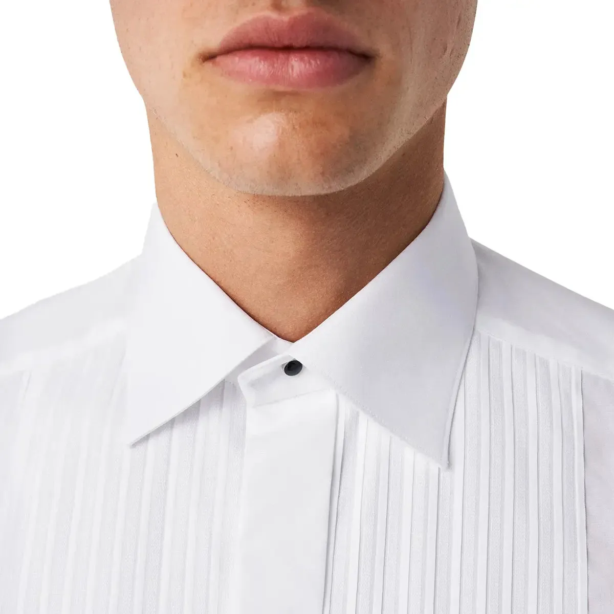 White Plissé Black Tie Classic Fit Shirt