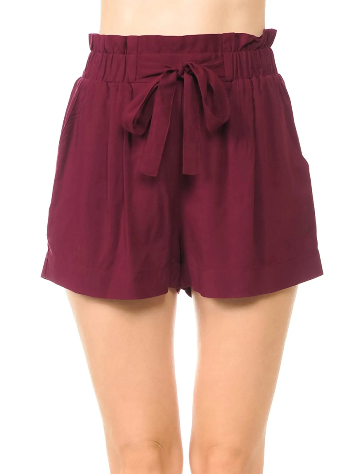 Women's Belted Waist Paperbag Casual Shorts w/ Pocket (FWB1016)