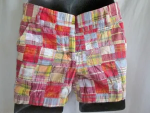 Womens J. CREW CITY FIT Casual Cotton SHORTS MADRAS PLAID 0 RED BLUE ORANGE