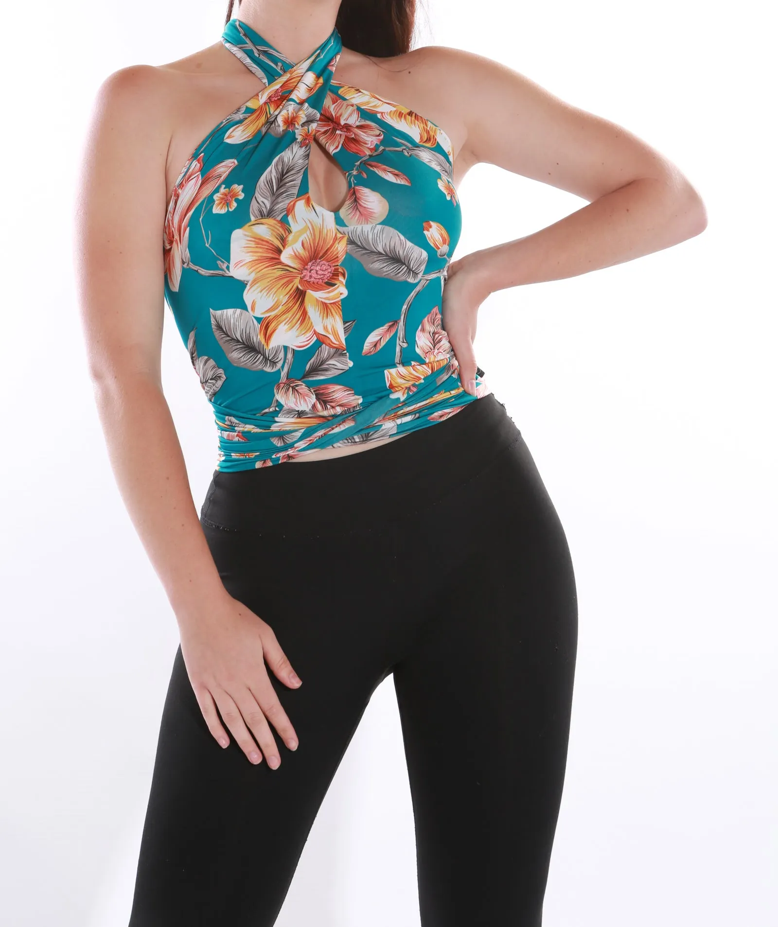 Wrap top - Halterneck Freesize- Turquoise Lilly