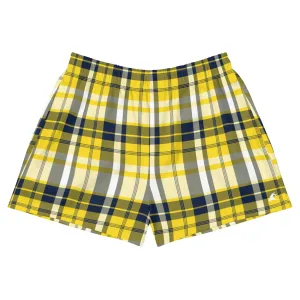 Yellow and Navy Blue Preppy Plaid Women's Athletic Swim Shorts