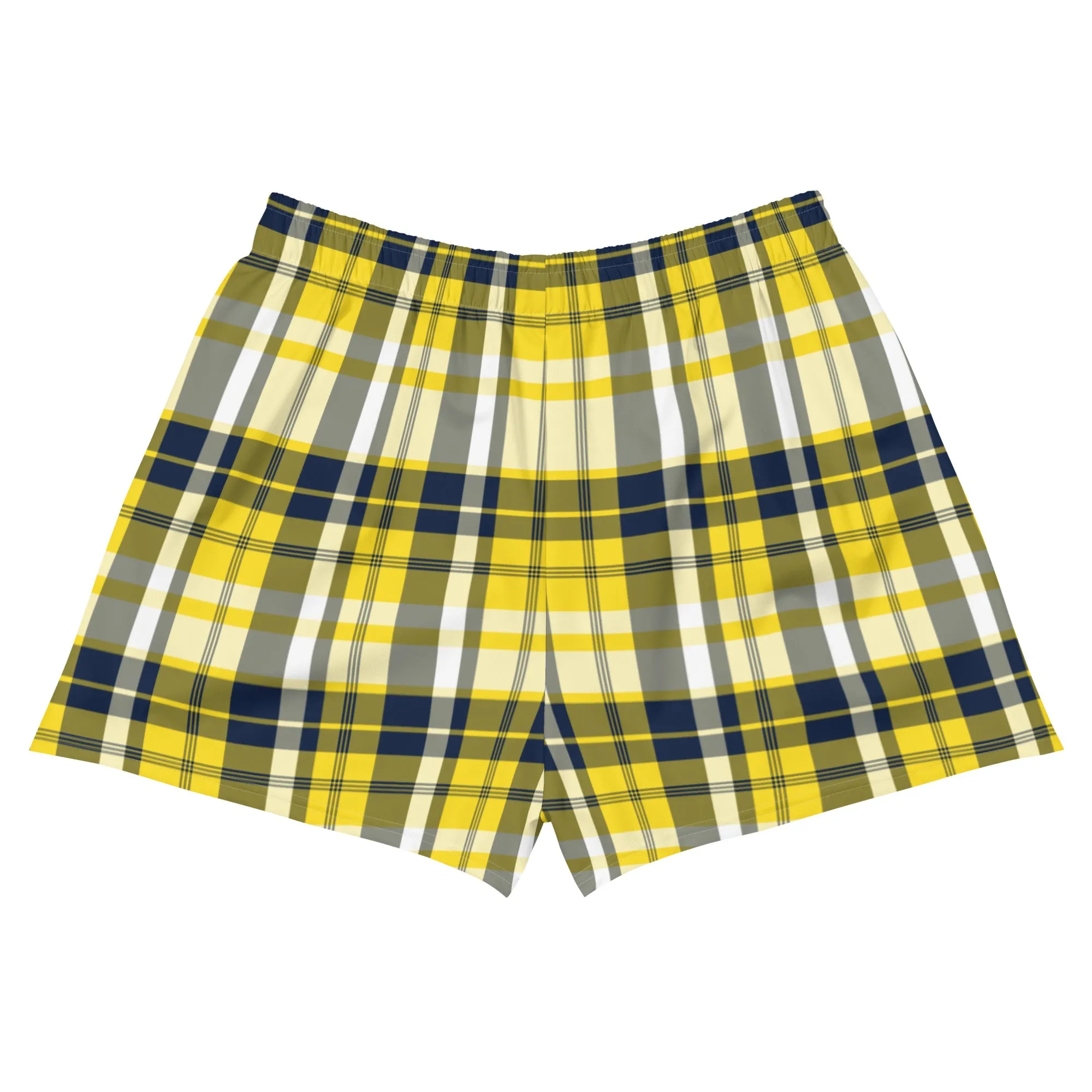 Yellow and Navy Blue Preppy Plaid Women's Athletic Swim Shorts